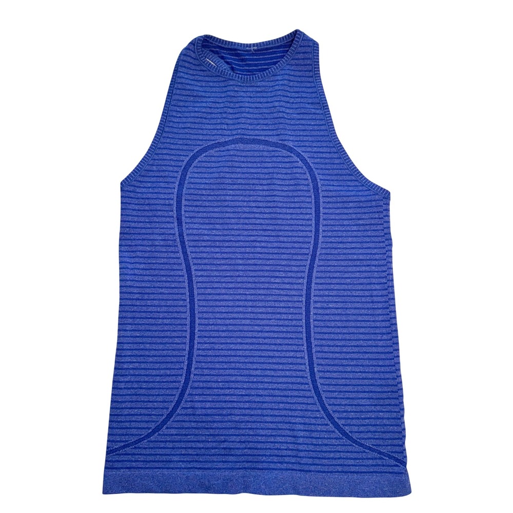 Lululemon Swiftly Tech High Neck Tank Top Blue Striped Seamless Racerback Size 6